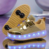 Kids LED Light Up Roller Shoes - Comfy Detachable Wheel Skate Sneakers with Hook and Loop Fastener for Girls Teen Outdoor Activities