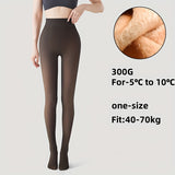 Women's High-Waist Fleece-Lined Tights, Polyester and Spandex Blend, Solid Color Knit Fabric, Warm and Elastic, Hand Washable - 1 Pair