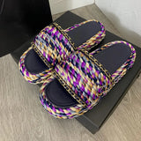 Paris Women Platform Sandals Designer Sliders Summer Slippers Luxury Metal Chain Hemp Rope Beach Slides Thick Soles Sandals Shoes Sizee 35-42