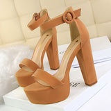 woloong Women's Nightclub Platform Open Toe Belt Buckle Heels