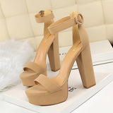 woloong Women's Nightclub Platform Open Toe Belt Buckle Heels