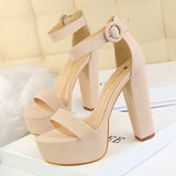 woloong Women's Nightclub Platform Open Toe Belt Buckle Heels