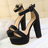 woloong Women's Nightclub Platform Open Toe Belt Buckle Heels