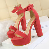 woloong Women's Nightclub Platform Open Toe Belt Buckle Heels
