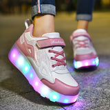 Roller Skateboard Shoes for Girls - Trendy, Cool, Low-Top Design with LED Light, Anti-Slip Wheels for Indoor and Outdoor Use, All Seasons, Slip-Resistant and Fun