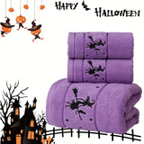3pcs Halloween-Themed Bath Towel Set - Soft 100% Cotton Terry Cloth Bath Linen Sets with Embroidered Pumpkin Spirit Design, Happy Halloween Bathroom Accessories, Festival Gift for Shower, Sauna, and Halloween Decorations