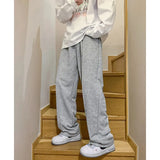 Spring Mens Baggy Sweatpants Korean Fashion Streetwear Light Grey Straight Wide Leg Pants Casual Trousers Male 240301