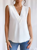 woloong Solid Color Layered Sleeveless Loose V-Neck Vest Top