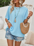 woloong Tied Backless Loose High-Low Round-Neck T-Shirts Tops