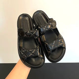 High-Quality Designer Sandals Dad Sandale Luxury Slides Summer Beach Flip Flop Women Crystal Calf Leather Roman Sandal Flat Heel Wedge Diamond Woven Buckle Slippers