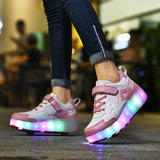 Roller Skateboard Shoes for Girls - Trendy, Cool, Low-Top Design with LED Light, Anti-Slip Wheels for Indoor and Outdoor Use, All Seasons, Slip-Resistant and Fun