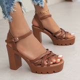 Ultrahigh Heel Womens Platform Sandals - Fashionable Open Toe Ankle Strap Lace Up Shoes with Faux Leather Upper, PU Sole, and Sexy Style for Summer Outdoor Wear - All-Season, Solid Color, No Printing