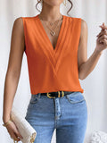 woloong Solid Color Layered Sleeveless Loose V-Neck Vest Top