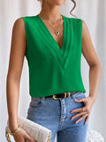 woloong Solid Color Layered Sleeveless Loose V-Neck Vest Top