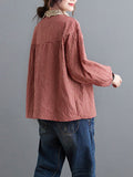 woloong Plaid Ramie Cotton Plus Szie Long Sleeve Shirts