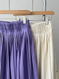 woloong Solid Color Pleated Elasticity Loose High Waisted Skirts