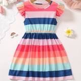 Girls Trendy Contrast Stripe Ruched Sleeve Tunic Dress - Adorable Casual Wear for Playful Styling - Soft & Comfortable Everyday Dress