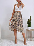 woloong Tied Waist Split-Front Printed Loose High-Low Skirts Bottoms