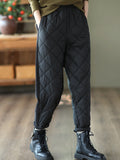 woloong Casual Loose Quilted Solid Color Padded Harem Pants