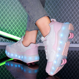 Girls' LED Light Up Roller Skates for Ages 12 and Under - Breathable PU Upper, TPR Sole, Rechargeable Lithium Polymer Battery, All-Season Hook and Loop Fastener Skating Shoes