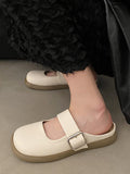 woloong Split-Joint Shallow Cut Round-Toe Belt Buckle Slippers&Mules Platform Shoes