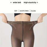 Women's High-Waist Fleece-Lined Tights, Polyester and Spandex Blend, Solid Color Knit Fabric, Warm and Elastic, Hand Washable - 1 Pair