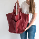 Large Capacity Retro Tote Bag - Spacious Interior, Versatile Shopping Bag, Premium PU Leather - Embracing Minimalist Chic with a Timeless Design