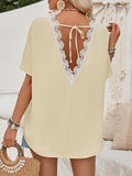 woloong Tied Backless Loose High-Low Round-Neck T-Shirts Tops