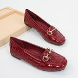 Women Chain Decor Flat Shoes, Fashion Solid Color Flats, Soft Sole Faux Patent   Flat Loafers, Women's Footwear