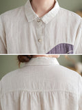 woloong Vintage Long Sleeves Loose Embroidered Lapel Collar Blouses&Shirts Tops