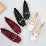 Women Chain Decor Flat Shoes, Fashion Solid Color Flats, Soft Sole Faux Patent   Flat Loafers, Women's Footwear