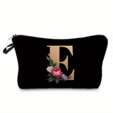 woloong  Flower & Letter Print Cosmetic Bag, Zipper Portable Makeup Pouch, Lightweight Coin Purse