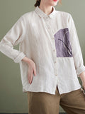 woloong Vintage Long Sleeves Loose Embroidered Lapel Collar Blouses&Shirts Tops