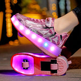 Roller Skateboard Shoes for Girls - Trendy, Cool, Low-Top Design with USB Light, Anti-Slip Retractable Wheels for Indoor and Outdoor Use, All Seasons