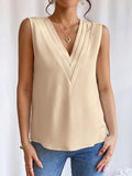 woloong Solid Color Layered Sleeveless Loose V-Neck Vest Top