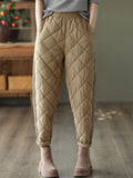 woloong Casual Loose Quilted Solid Color Padded Harem Pants