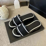 Designer Slippers Women Sandals High Quality Slides Crystal Calf leather Casual shoes quilted Platform Summer Beach Slipper Sandal Slide Shopping bag