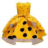 Elegant Polka Dot Sleeveless Party Dress for Girls - All Season, Ruffled, Bow & Belt Details, Knee-High