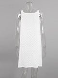 woloong Tied Split-side Solid Color Sleeveless Loose V-neck Mini Dresses