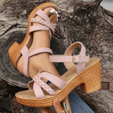 Chic Womens Block Heeled Sandals - Fashionable Braided Ankle Strap Platform Heels - Perfect for Evening Out, All-Match Style