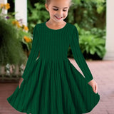 Cozy Rib-Knit Sweater Dress for Girls - Soft, Long Sleeve, Ruffle Detail, Warm Pullover for Winter - Elegant and Classic Style