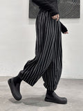 woloong Striped Patterns Split-Joint High-Waisted Wide Leg Loose Trousers Pants