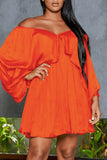 woloong - Light Green Casual Solid Patchwork Off the Shoulder Long Sleeve Dresses