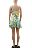 woloong - Colour Sexy Print Patchwork Spaghetti Strap A Line Dresses