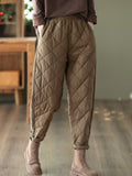 woloong Casual Loose Quilted Solid Color Padded Harem Pants