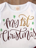 My First Christmas Print Skirt Sets Long Sleeve Romper Bodysuit Tutu Dress Outfits Outdoor Set