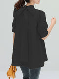 woloong Solid Color Pleated Bowknot Loose Half Sleeves Mock Neck Blouses&Shirts Tops