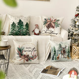 4-Pack 18x18 inches Rustic Linen Throw Pillow Covers, Christmas Trees & Reindeer Design, "Hello Winter" & "Merry Christmas" Holiday Cushion Cases with Zipper, Machine Washable for Sofa & Couch Decor
