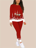 Cozy Festive Christmas Outfit for Women - Soft Stretchy Polyester Blend, Casual Long Sleeve Top & Pants Set with Machine Washable Convenience, Perfect for Holiday Parties and Family Gatherings