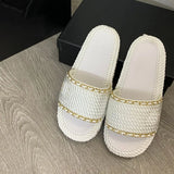 Paris Women Platform Sandals Designer Sliders Summer Slippers Luxury Metal Chain Hemp Rope Beach Slides Thick Soles Sandals Shoes Sizee 35-42